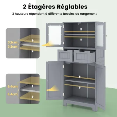 Image de Armoire de salle de bain haute, 4 portes, 2 tiroirs, grise