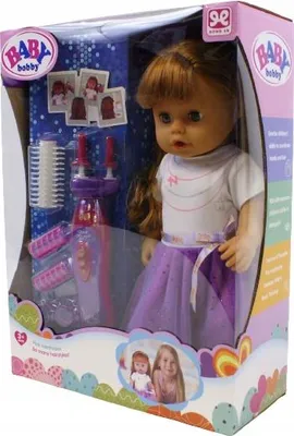 Produktbild von Babypuppe mit Haarflechtgerät - Spielpuppe im bunten Outfit & Friseur-Zubehör Set