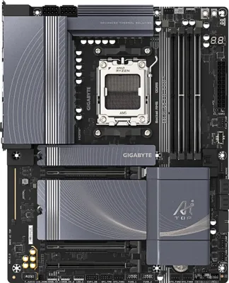 Productafbeelding van Gigabyte B850 AI TOP - Moederbord - ATX - Socket AM5 - AMD B850 chipset - USB-C 3.2 Gen 2x2, USB 3.2 Gen 2, USB 3.2 Gen 1 - Wi-Fi 7, 2 x 10 Gigabit LAN, Bluetooth - Geïntegreerde grafische kaart (CPU vereist)