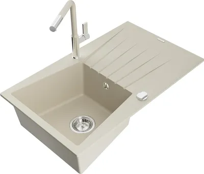 Immagine prodotto di Mexen Cesar lavello da cucina in granito a 1 vasca con gocciolatoio e rubinetto cucina Flora, beige - 6514-69-670401-09