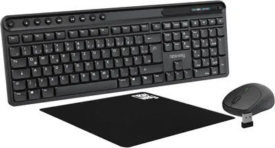 Produktbild von Tastatur Maus Set 2,4 GHz – QWERTZ Deutsch – Leise Tasten, 14 Multimedia-Tasten, Leichte 6-Tasten-Maus, Mauspad Inklusive, Lange Batterielaufzeit