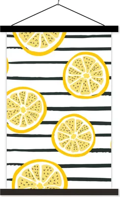 Produktbild von MuchoWow® Textilposter Zitronen - Sommer - Muster 60x90 cm mit schwarzem Rahmen - Poster Wohnzimmer