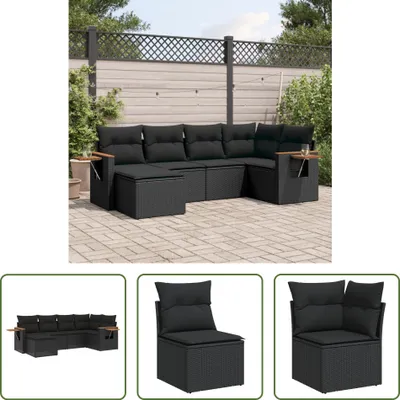 Produktbild von The Living Store 6-tlg. Garten-Sofagarnitur mit Kissen Schwarz Poly Rattan