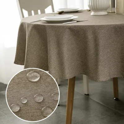 Produktbild von Schmutzabweisende runde Tischdecke, Mokka, Durchmesser 120 cm, Polyester-Leinenoptik, wasserdichte Tischdecke für Tisch, Esszimmer, Restaurantschutz, Mokka, Durchmesser 120 cm
