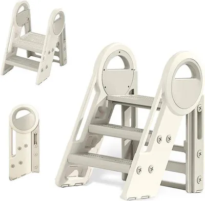 Produktbild von Famanu Kinderhocker höhenverstellbar - 2 Stufen, 3 Höhenvarianten - grau und weiß