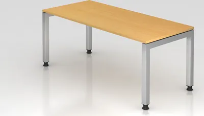 Produktbild von Schreibtisch Pejo | Buche | Silber Gestell | BxT 180x80cm | Arbeitshöhe 68-76cm | stufenlos höheneinstellbar | 4-Fuß-Gestell eckig | Rechteckform mit schwebender Tischplatte