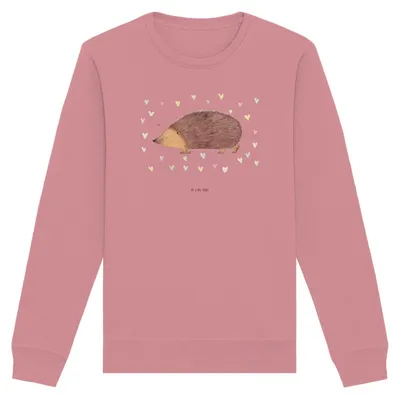 Produktbild von Mr. & Mrs. Panda Baumwoll Sweatshirt Igel Herzen Größe XL - Canyon Pink - Geschenk, Bio Pullover, Pulli, Liebe, Lustige Sprüche, Vertrauen, Leben, Sweater, Herz