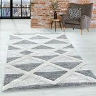 Produktbild von Homebyhome Teppich Wohnzimmer Hoch-Tief Effekt 3D Optik Skandinavische Boho Design Elegante Hochflor Teppich Flauschig, Grösse: 160 cm Rund