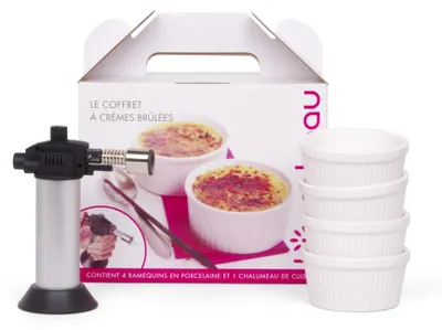 Crème-Brûlée-Set: 4 Porzellanschälchen + Küchenbrenner