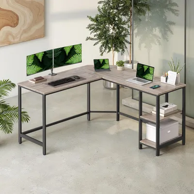 Produktbild von VASAGLE Schreibtisch L-förm Computertisch Eckschreibtisch mit 2 Ablagen