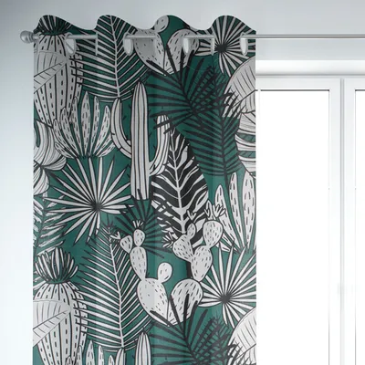 Produktbild von SCHÖNER LEBEN. Vorhang Kaktus Palmen Blätter grün weiß schwarz 245cm Aufhängung Ösen