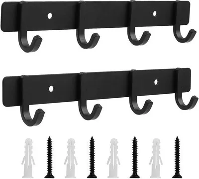 Immagine prodotto di Supporti da parete multifunzionali, set da 2, 4 ganci, nero, per guardaroba, camera da letto, bagno, cucina