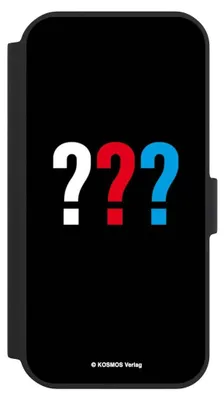 Produktbild von NIVOCASE Klapphülle für Apple iPhone 15  Handyhülle aus Kunst Leder NIVOflip schwarz Logo Offizielles Lizenzprodukt Die drei ???