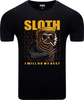 Zdjęcie produktu dla Diarbo Męska Koszulka z Zabawnym Nadrukiem Gangsta Sloth Czarny Rozmiar XL