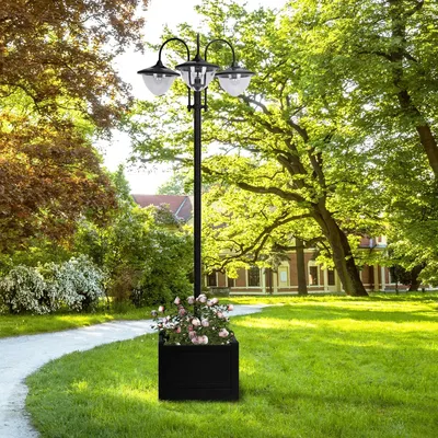 Produktbild von Solar-Gartenleuchte - 3-flammige Gartenlaterne - Integrierter Blumenkübel - Edelstahl - 60–249 lm - Montage erforderlich