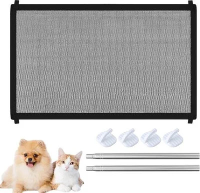 Produktbild von Unyqoos® Ausziehbares Treppenschutzgitter bis 110 cm – selbstklebend, ohne Bohren, teiltransparentes Gewebe, für Kinder & Haustiere (innen/außen)