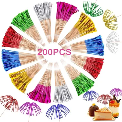 Productafbeelding van Cocktailspiesjes, vuurwerkdesign, 200 stuks, 23 cm. Houten spiesjes voor feesten en hapjes