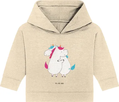 Produktbild von Mr. & Mrs. Panda Organic Baby Hoodie Einhörner Umarmen 24. - 36. Monat - Natural Raw - Geschenk, Kapuzenshirt, Kapuzensweatshirt, Liebe, Schwester, Unicorn, Einhorn