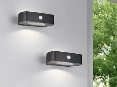Produktbild von 2er SET Solar Außen-Wandleuchte Schwarz mit Bewegungsmelder auch USB aufladbar