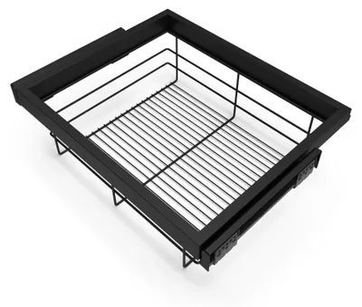 Produktbild von Emuca Set aus Drahtkorb- und Gleitrahmenset mit sanftem Schließen für Kleiderschrank, verstellbar, Modul 600mm, Schwarz texturiert