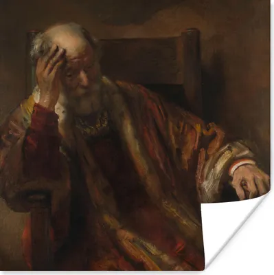 Produktbild von MuchoWow® Poster Alter Mann in einer Bankette - Gemälde von Rembrandt van Rijn 30x30 cm - Wandposter - Printing