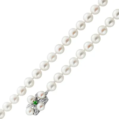 Produktbild von Perlenkette Weißgold 585 Akoyaperlen Diamanten Tsavorit Antikschmuck 49