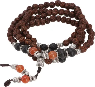 Produktbild von Japa Mala, Tibetische Rudraksha Gebetskette, Buddhistische Mala Halskette - Karneol, Braun, Halbedelstein, Ketten & Modeschmuck für den Hals