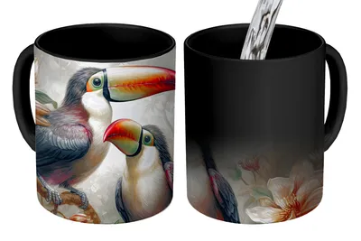 Obrázok produktu pre MuchoWow® Magický hrnček Magický tukan - Vtáky - Kvety - Džungľa 350 ml Hrnček meniaci farbu Nápad na darček - Magický hrnček - Foto hrnček - Keramické hrnčeky - Obrázky - Šálka kávy - Hrnček na pitie - Hrnčeky na kávu
