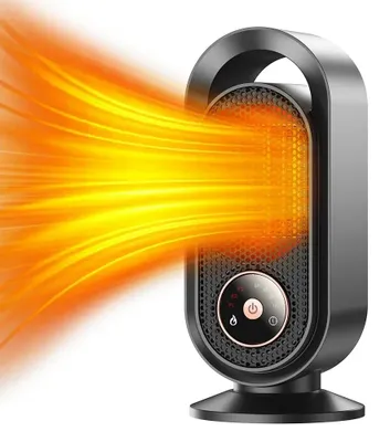 Obrázek produktu pro Přenosný keramický topný ventilátor s technologií PTC – elektrický stolní model – 1000 W – 3 úrovně výkonu – časovač 1/2/4/8 hodin – černá barva