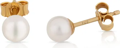 Produktbild von Paar 5mm echte Süßwasserperle Ohrstecker 333 Gelb Gold 8 Karat Perlen Ohrringe