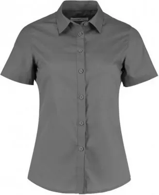 Produktbild von Kustom Kit Damen Kurzarm taillierte Poplin Bluse PC3073 (28UK/54DE) (Graphit)