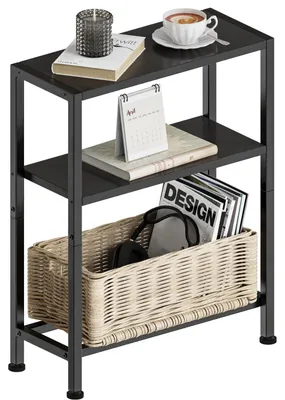 Image de Table d'appoint étroite avec 3 étagères, noire, dimensions : 18 x 43 x 56,5 cm
