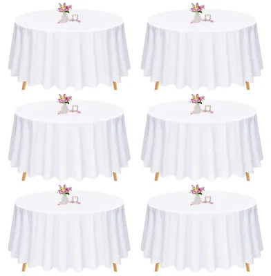 Obrázek produktu pro Sada 6 bílých kulatých ubrusů, průměr 228 cm, vyrobené z polyesteru, vhodné do pračky