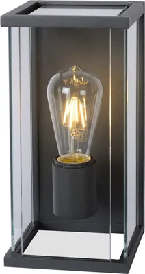 Image de Applique d'extérieur CLAIRE-LED noire et transparente, 1xE27x15W, verre, dimensions : 30x17,5x18 cm, IP54, Lucide