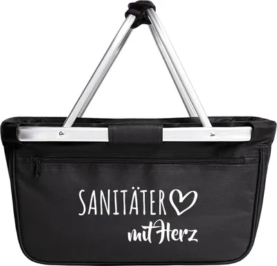 Produktbild von Huuraa Einkaufskorb Sanitäter mit Herz 20 Liter Black faltbarer Tragekorb Geschenkidee