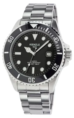 Produktbild von Kienzle Taucheruhr Quarz 40 mm Miyota 2115 Datum Lupe Keramiklünette Schwarz Edelstahlarmband Faltschließe 20 ATM