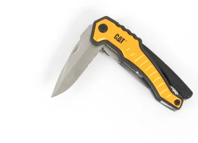 A CAT brand multitool knife is shown on a white background.