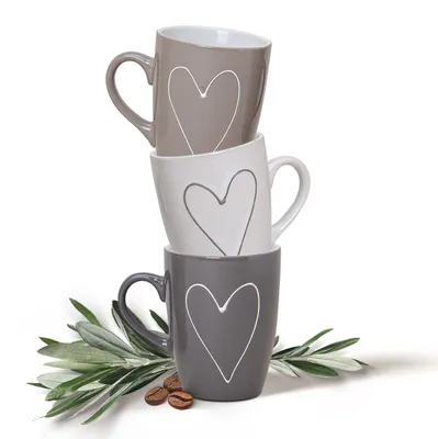Produktbild von Schöne Kaffeetassen 36er Set einfarbig mit Herzen Landhaus-Stil
