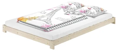 Produktbild von Niederflurbett Doppelbett 140x200 Fichte massiv unbehandelt mit wählbarem Zubehör V-60.85N-14ohne Zubehör