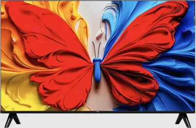 A television screen displaying a colorful butterfly image.