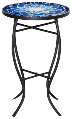 Produktbild von Runder Mosaik-Gartentisch aus Metall mit Keramikplatte, ? 35,5 x 53,5 cm