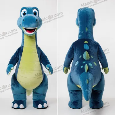 Image de Mascotte MASTICOT géante de brachiosaure bleu marine