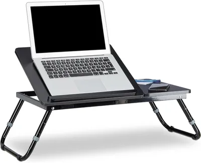 Image de Tablette d'ordinateur portable - Pliable - Inclinable - Réglable - Bois - 40 x 75 x 35 cm - Pour petit-déjeuner au lit - Table de lit - Noir