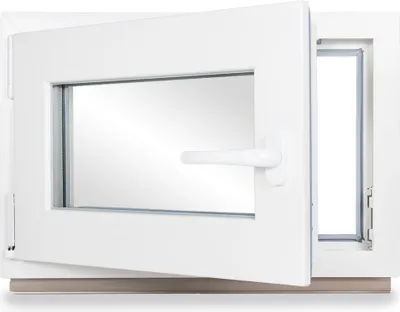 Produktbild von Kellerfenster Kunststoff weiß Dreh-Kipp 50x40 cm(BxH) DIN Links 2 -fach Glas Dichtung Grau