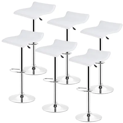 Image de lot de 6 tabourets de bar en similicuir tabouret de comptoir stylé réglable en hauteur blanc
