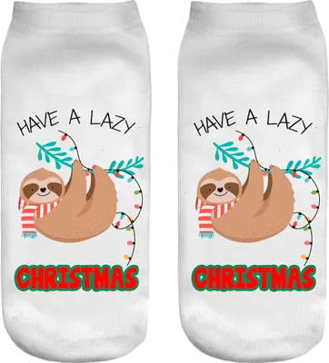 Produktbild von Weihnachtssocken, Sneaker, Sportsocken, Socken Damen, lustiges 3D-Motiv, Faultier & Weihnachten [001]
