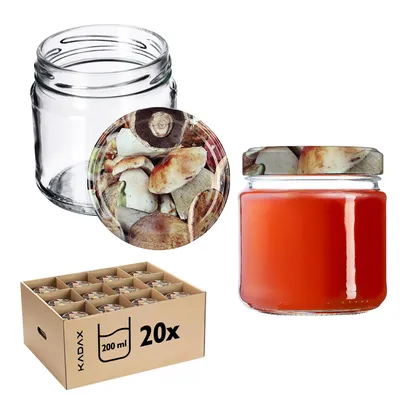 Produktbild von KADAX Einmachgläser mit Deckel "Lerma", Einweckgläser, 200 ml, Deckel mit Pilzmuster, 20 Stück
