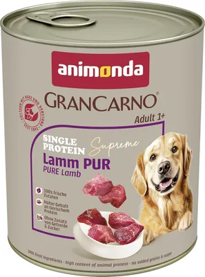 Produktbild von animonda GranCarno Hunde Nassfutter Single Protein Lamm pur (6 x 800g), getreidefreies Hundenassfutter ohne Zucker, für ausgewachsene Hunde, mit frischem Lammfleisch und -Innereien