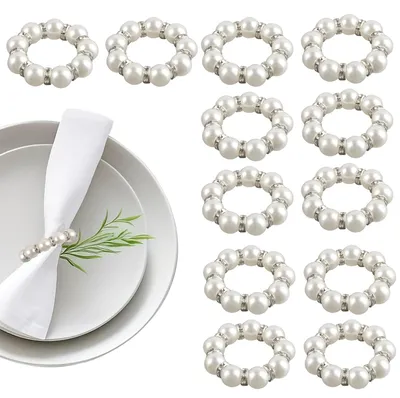 Serviettenringe 12 Stück, Perlen, weiß, für Hochzeiten & Feste