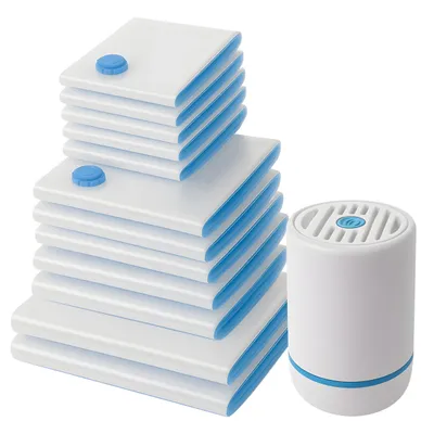Immagine prodotto di Sacchetti sottovuoto 40-70 cm - Sacchetti per vestiti e biancheria da letto - Set di 12 con pompa elettrica - Resistenti e riutilizzabili